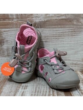 Pink and Gray Baby/Toddler Water Shoes with Rubber Sole in Size 5